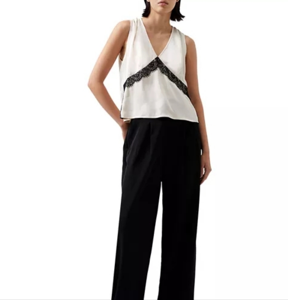French Connection Ennis Satin Lace‑Trim Top Women’s Satin V‑Neck Sleeveless Blou - Picture 3 of 6
